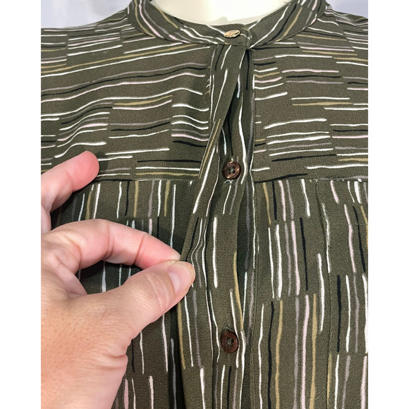 Apt. 9 Sz M Shirt Dress with Belt Roll Tab Sleeves Above-Knee Mod Olive Stripes - Picture 7 of 12